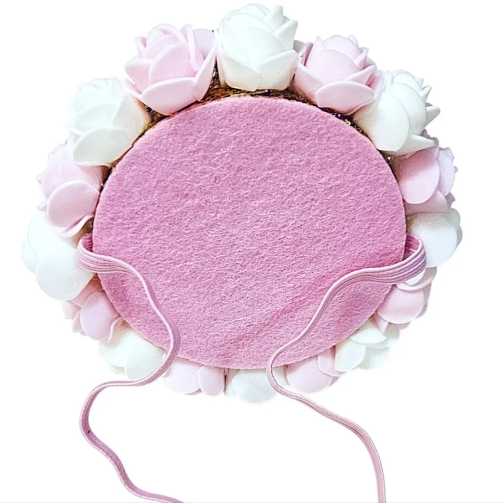 5th Birthday Glitter Rosette Crown with Elastic Chin Strap Handmade